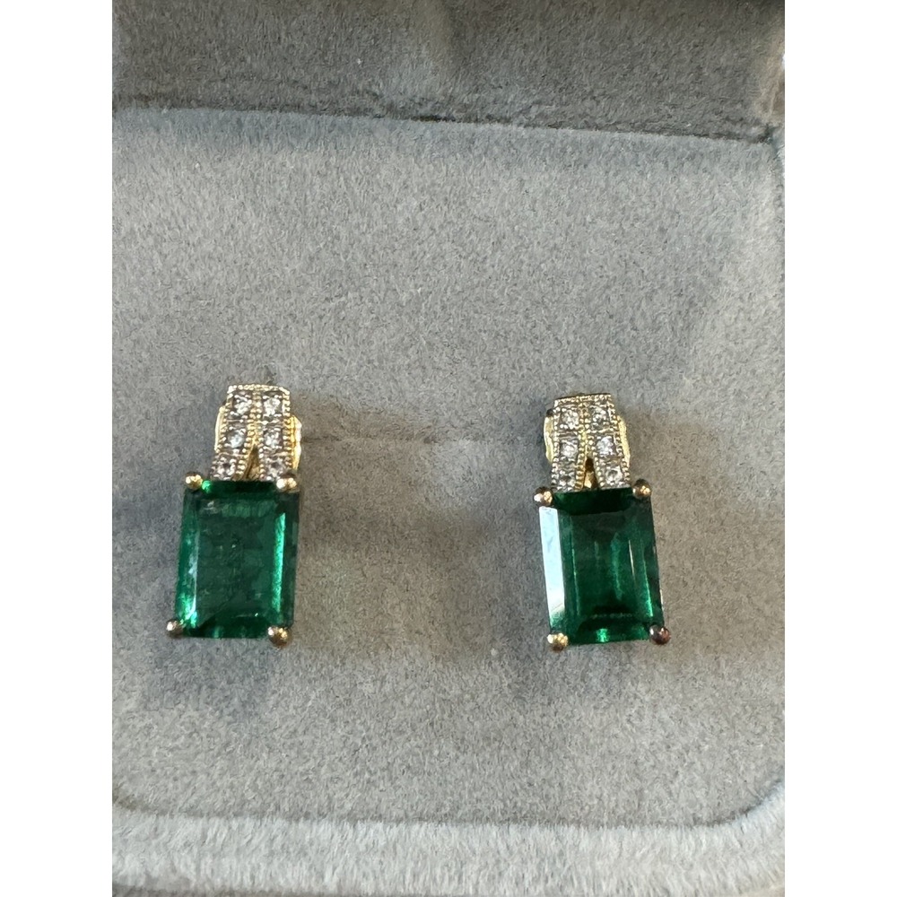 Estate Sterling Silver Gold Plated  Green CZ Stud Earrings